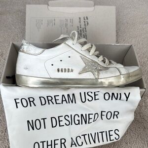 Golden Goose Superstar Classic White and Gold Athletic Shoes